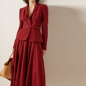 LENA HOSCHEK Puff Sleeve Love Letter Belted Wool Jacket "Romance Red" Valentines